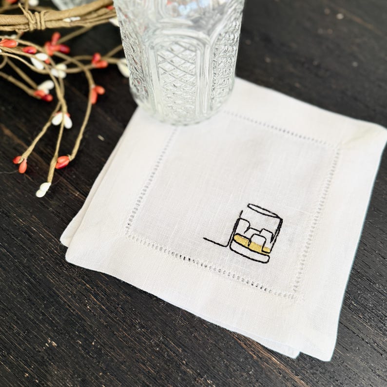 WhiteTulipEmbroidery Cocktail Napkins - Thumbnail 2