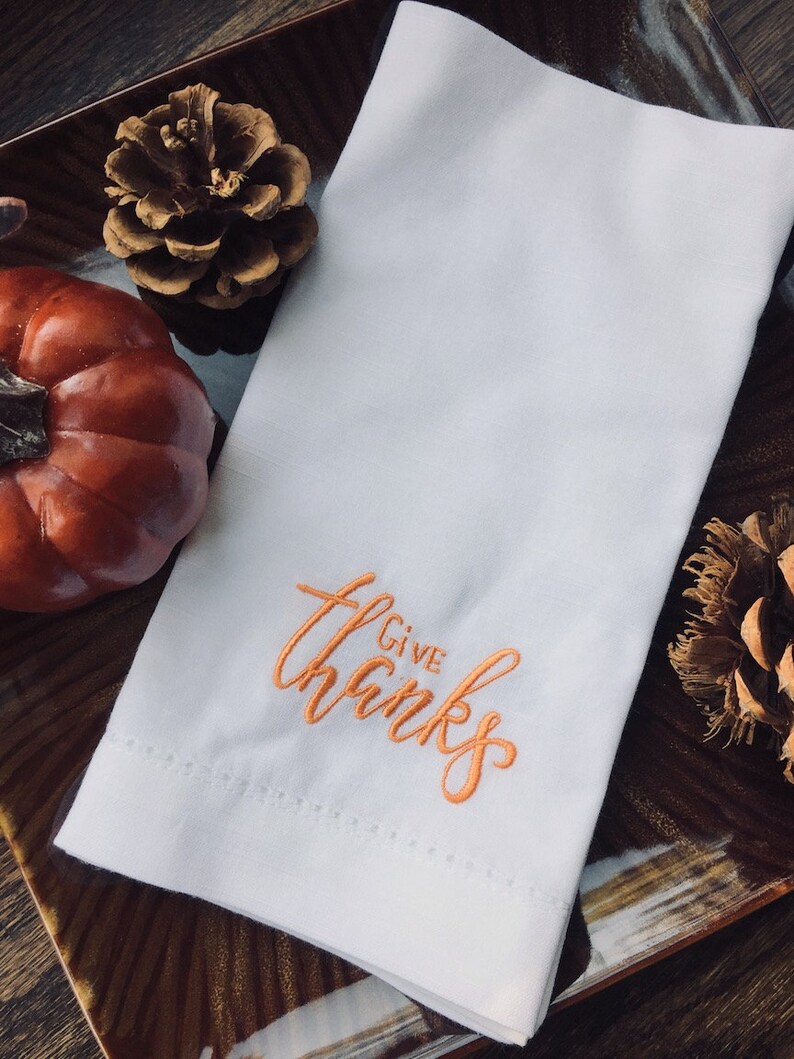 Thanksgiving Give Thanks Embroidered Cloth Napkins Etsy
