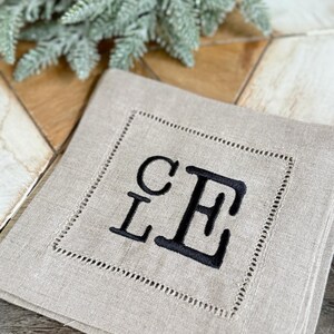 Natural Beige Monogrammed Linen Cocktail Napkins, Set of 4, beige Cocktail Cloth Napkins, Natural Linen cocktail napkins, linen napkins image 2