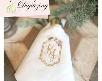 Custom Wedding Monogram Cloth Napkins, Set of 4, digitizing wedding monogram, custom wedding logo napkins,  custom monogram napkins