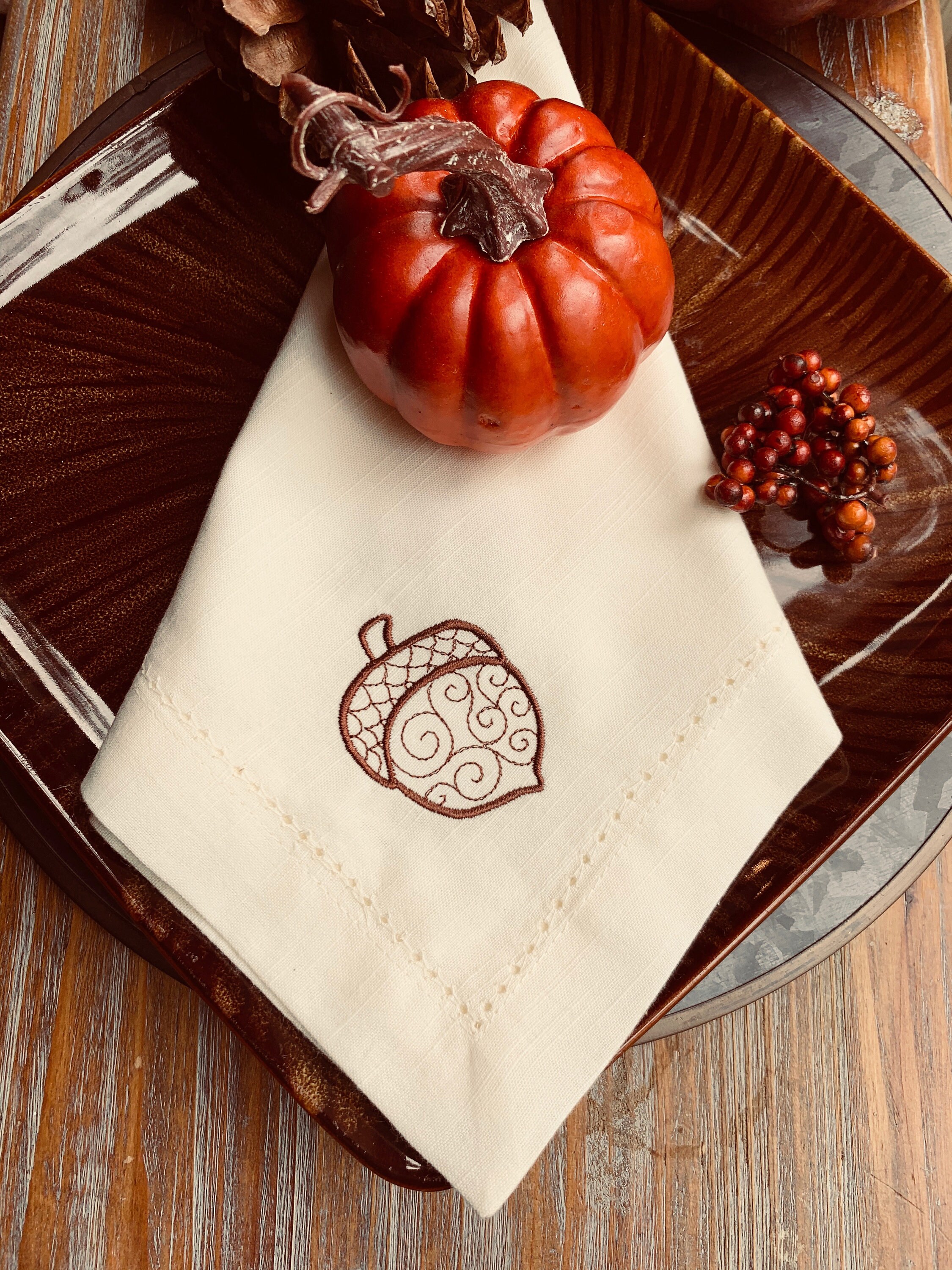 Autumn Acorn Cloth Dinner Napkins thanksgiving napkins Etsy