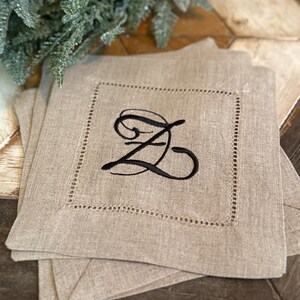 Natural Beige Monogrammed Linen Cocktail Napkins, Set of 4, beige Cocktail Cloth Napkins, Natural Linen cocktail napkins, linen napkins image 4