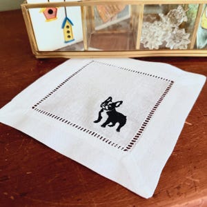 French Bulldog Cocktail Napkins, Set of 4, Frenchie Embroidered dog linen cloth cocktail napkins, french bulldog gift