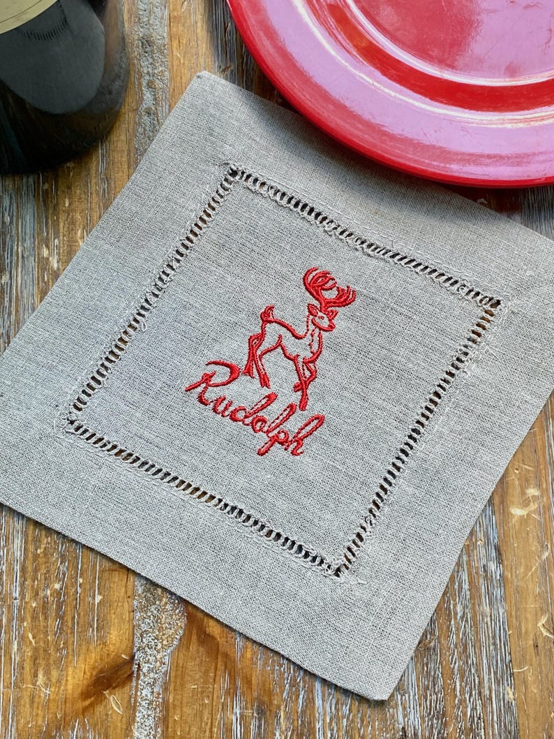 WhiteTulipEmbroidery Reindeer Cocktail Napkins - Thumbnail 4
