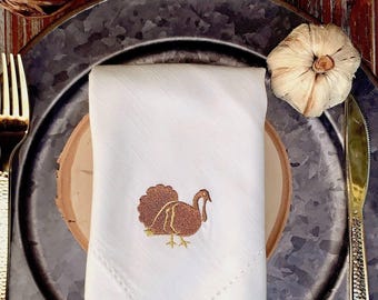 Thanksgiving Turkey Cloth Napkins, Set of 4, turkey napkins, thanksgiving napkins, thanksgiving cloth napkins, embroidered napkins