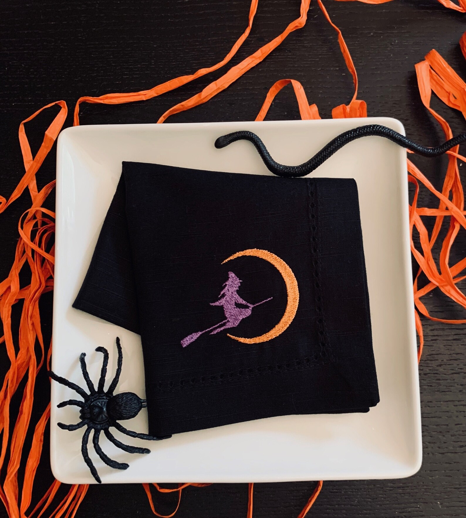 Witch Halloween Embroidered Cloth Napkins Halloween Napkins Etsy