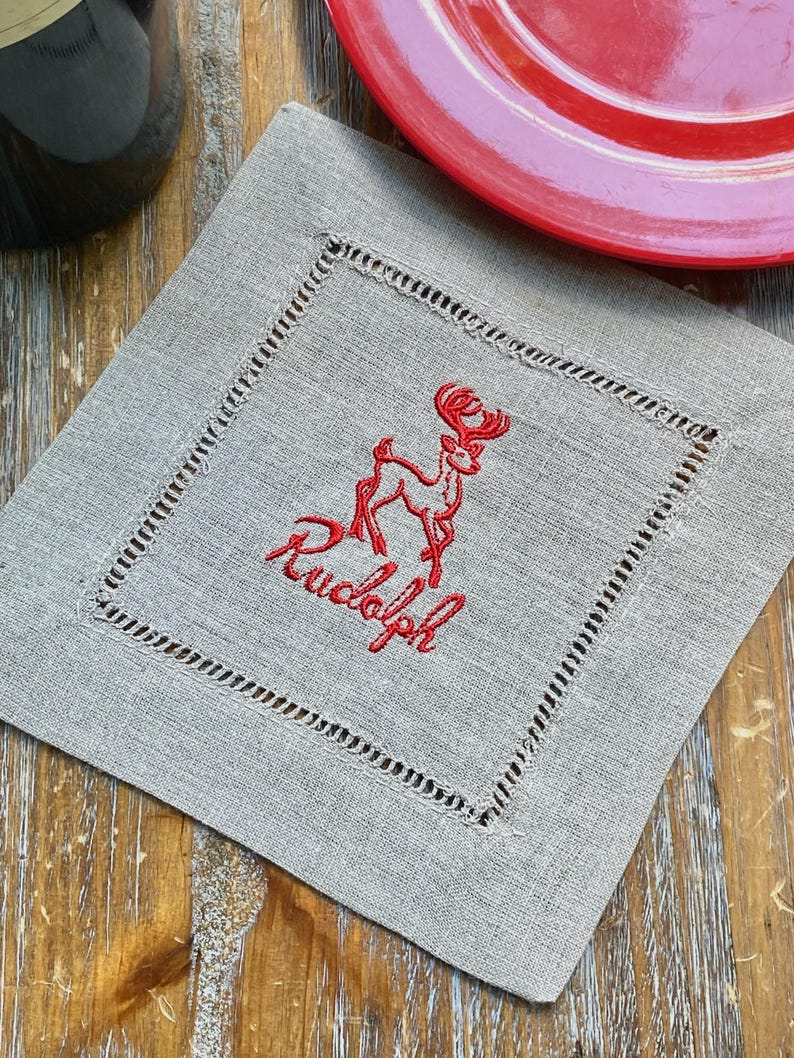 WhiteTulipEmbroidery Reindeer Cocktail Napkins - Thumbnail 5