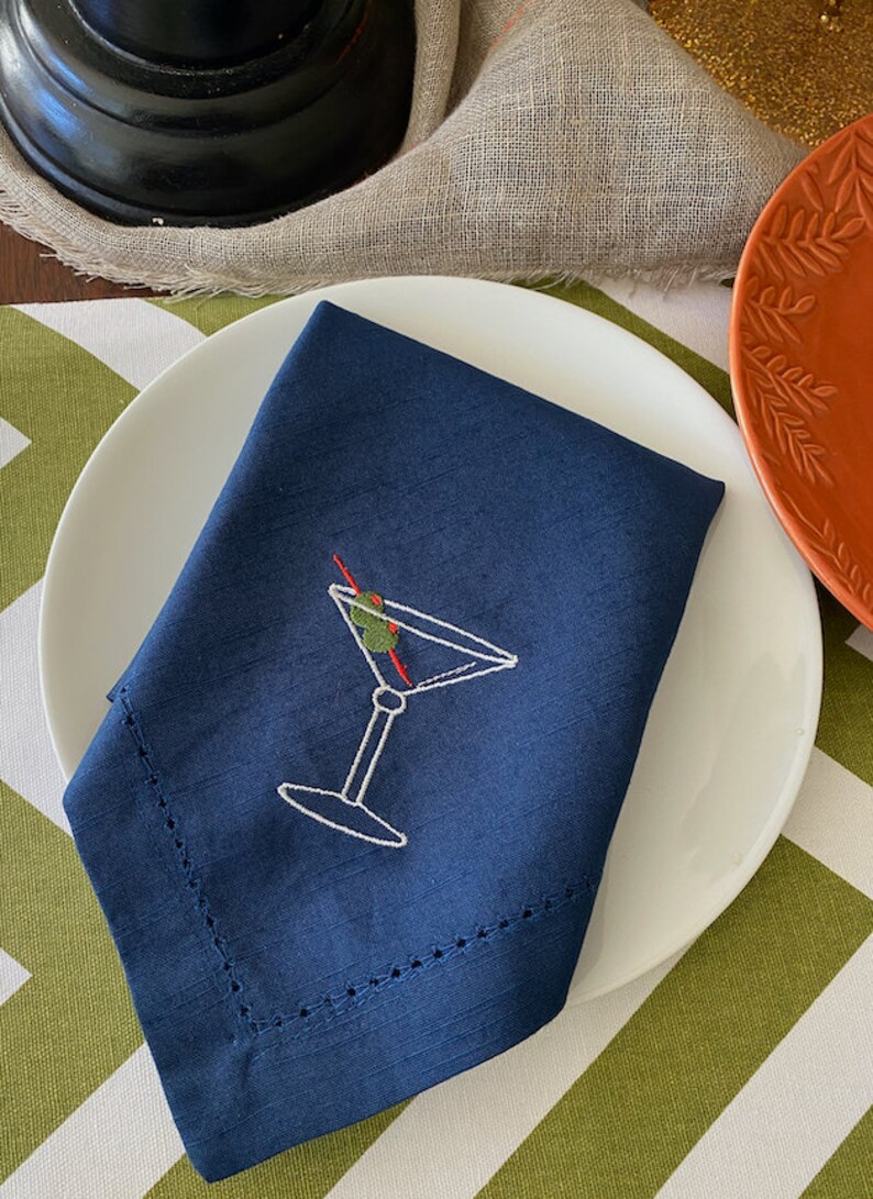 Martini Drink Cocktail Embroidered Cloth Napkins Set of 4 Etsy