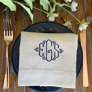 Lilian Monogrammed Embroidered Cloth Dinner Napkins, Set of 4, 3 letter monogram monogrammed cloth napkins, wedding gift, wedding napkins