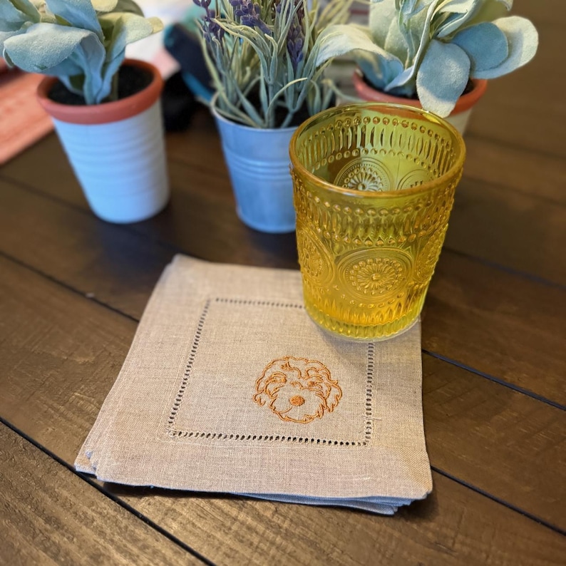 Golden Doodle Dog Linen Embroidered Cocktail Napkins
