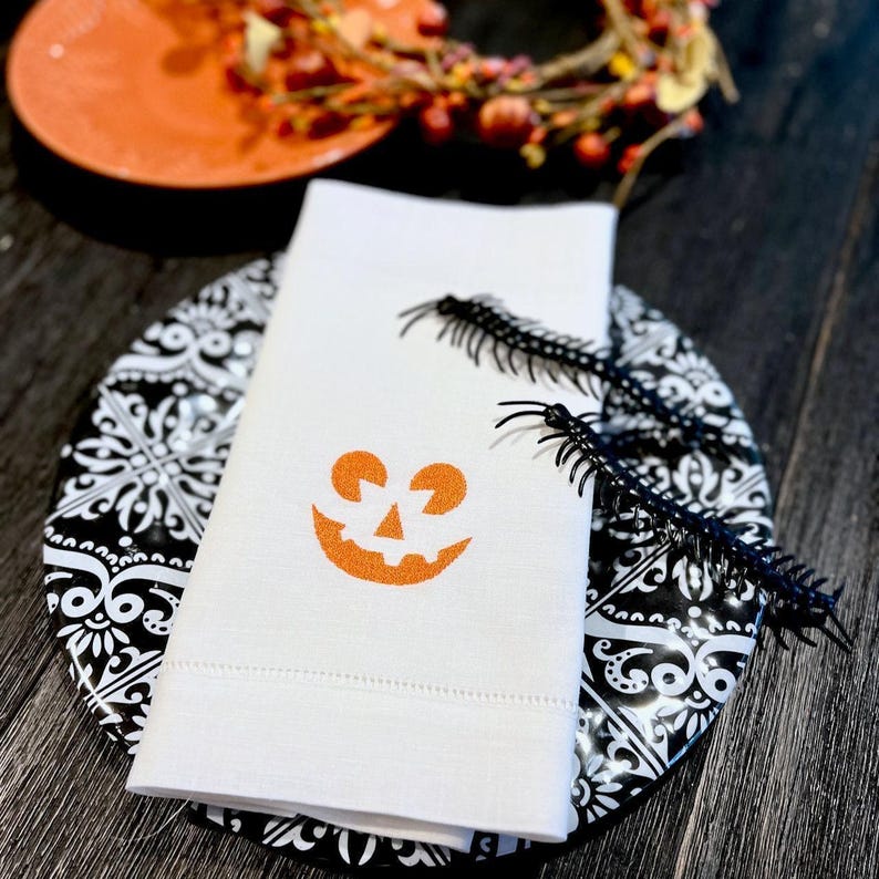 Servilletas de Halloween, juego de 4, servilletas de tela de Halloween, decoraciones de mesa de calabaza, servilletas de calabaza imagen 3