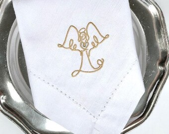 Angel Christmas Cloth Napkins, Set of 4, Peace Angel napkins, Christmas Napkins, Christmas Embroidered Napkins, Angel Christmas Napkins