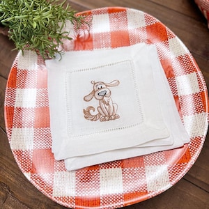 Dog Cocktail Napkins, Set of 4, dog cloth linen Embroidered cocktail napkins, dog gift