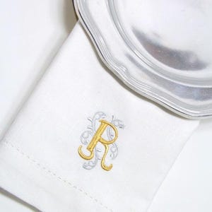 Monogrammed Embroidered Ornate Cloth Dinner Napkins,  Set of 4, embroidered napkins, personalized linen, hostess gift, wedding napkins