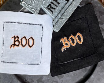 Halloween BOO Cocktail Napkins, Set of 4, Halloween Cocktail Cloth Napkins, Linen cocktail napkins, Linen napkins, Boo cocktail Napkins