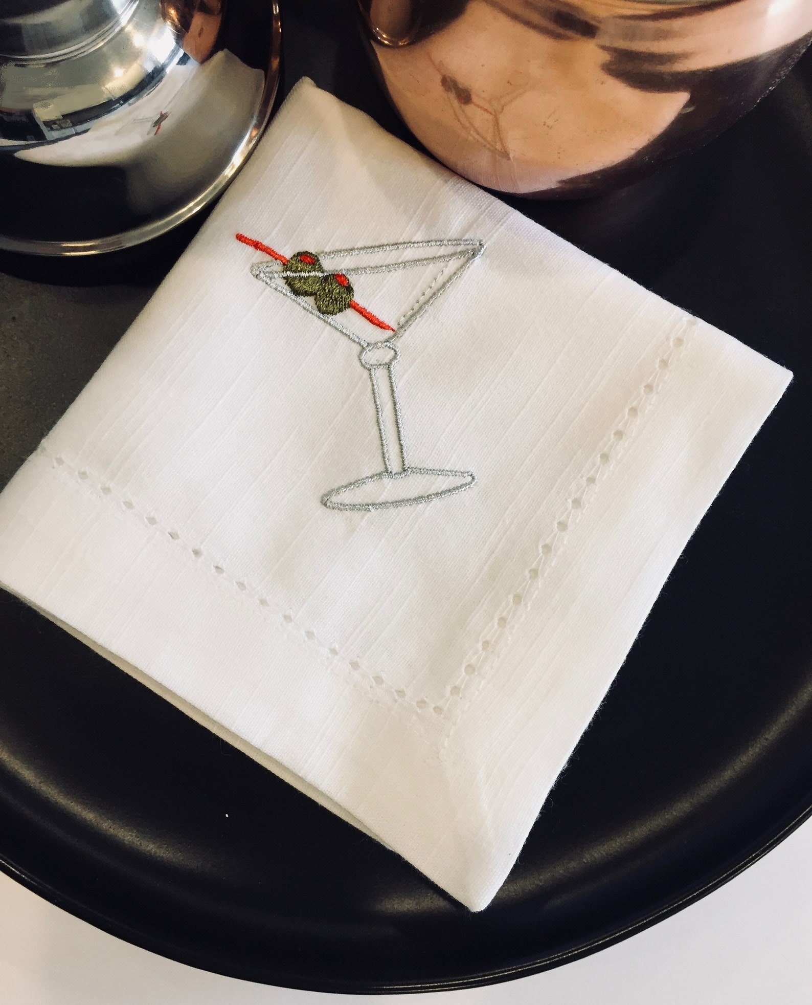 Martini Drink Cocktail Embroidered Cloth Napkins Set of 4 Etsy