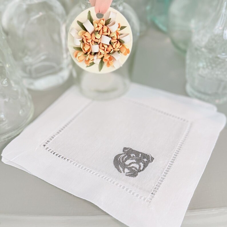 WhiteTulipEmbroidery Bulldog Embroidered Cocktail Napkins - Thumbnail 3