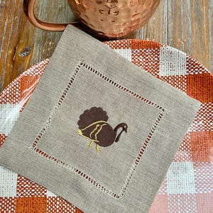 Thanksgiving Turkey Cocktail Napkins, Set of 4, Thanksgiving Cocktail Cloth Napkins, Linen cocktail napkins, thanksgiving Napkins
