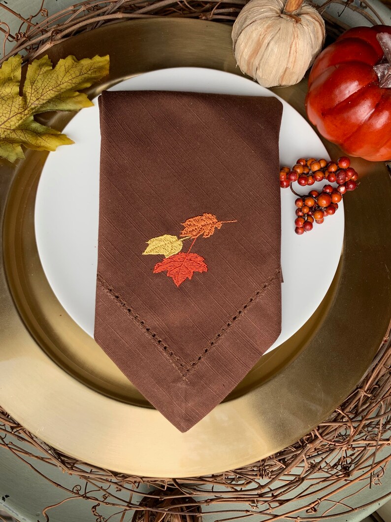 Thanksgiving Autumn Leaves Cloth Brown Napkins thanksgiving Etsy