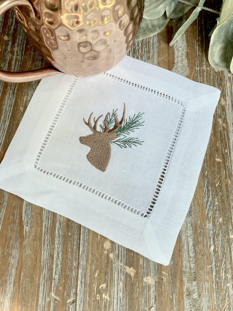 WhiteTulipEmbroidery Cocktail Cloth Napkins - Thumbnail 3