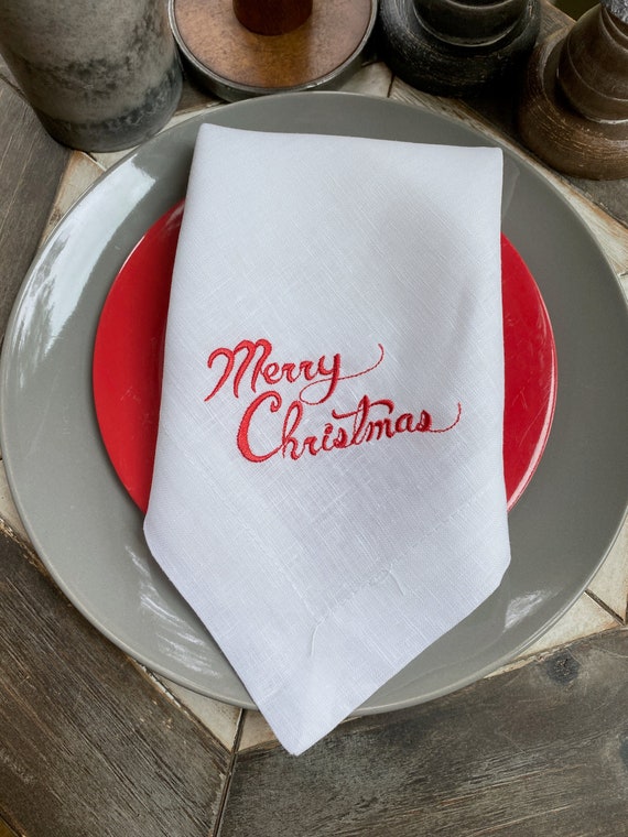 Vintage Merry Christmas Cloth Napkins - Set of 4 Christmas napkins