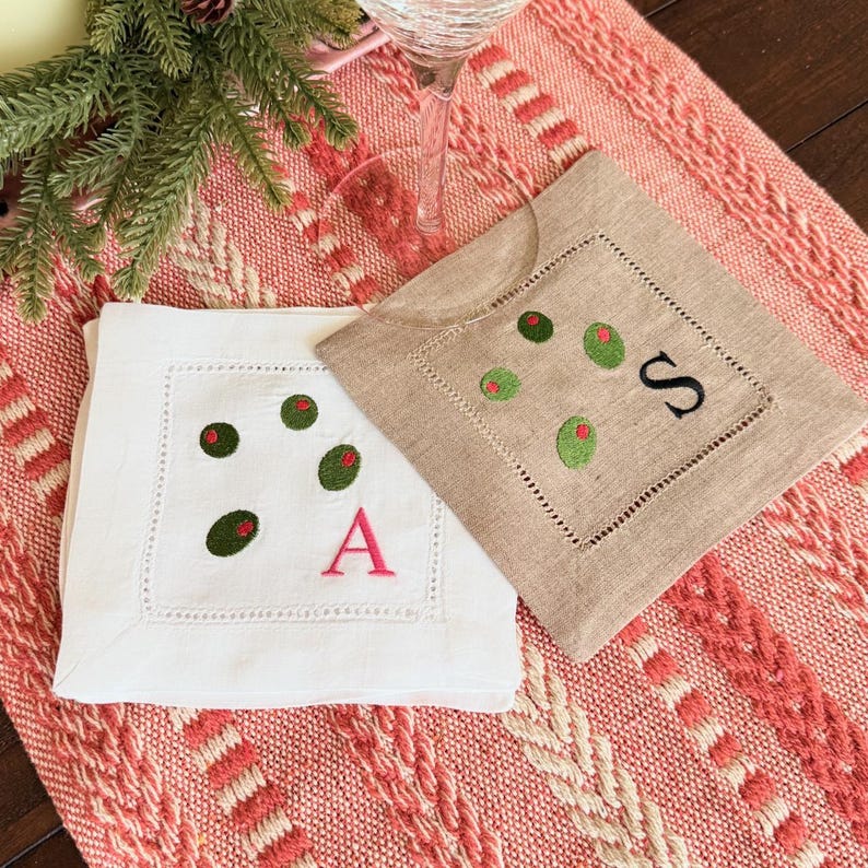 Monogrammed Olive Cocktail Napkins - Thumbnail 3