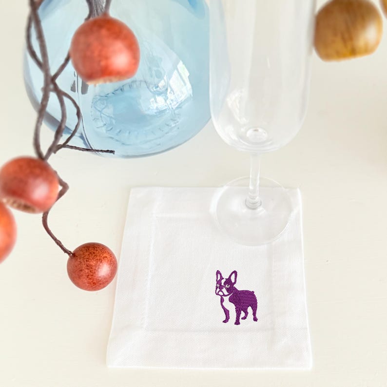 WhiteTulipEmbroidery French Bulldog Cocktail Napkins