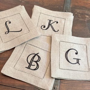 Natural Beige Monogrammed Linen Cocktail Napkins, Set of 4, beige Cocktail Cloth Napkins, Natural Linen cocktail napkins, linen napkins image 14