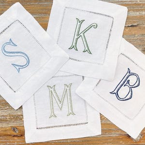 Baroque Monogrammed Cocktail Napkins, Set of 4, Embroidered Cocktail Cloth Napkins, Linen cocktail napkins, linen cotton blend napkin