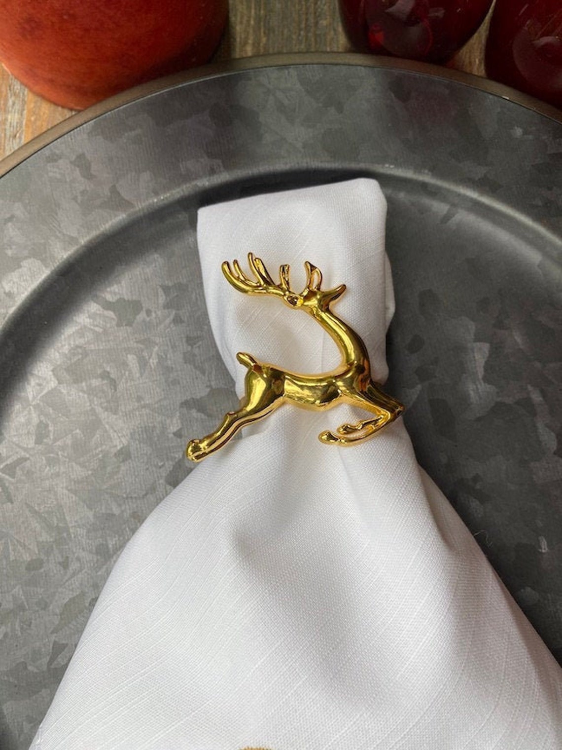 Gold Reindeer Napkin Rings Set of 6 Gold Christmas Metal Etsy