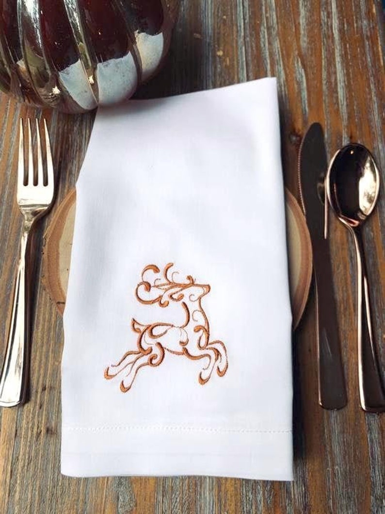 Reindeer Embroidered Cloth Napkins cotton christmas napkins Etsy