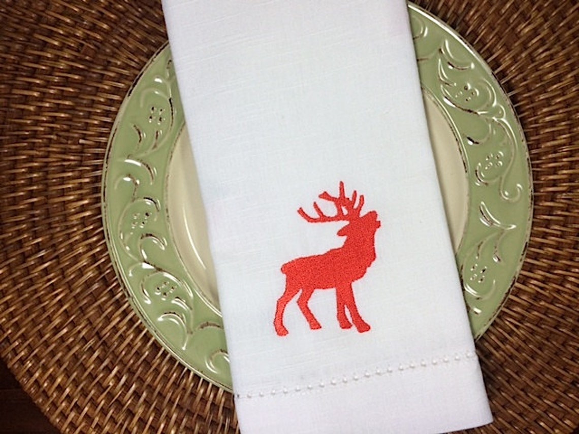 Majestic Christmas Reindeer Cloth Napkins Embroidered Etsy