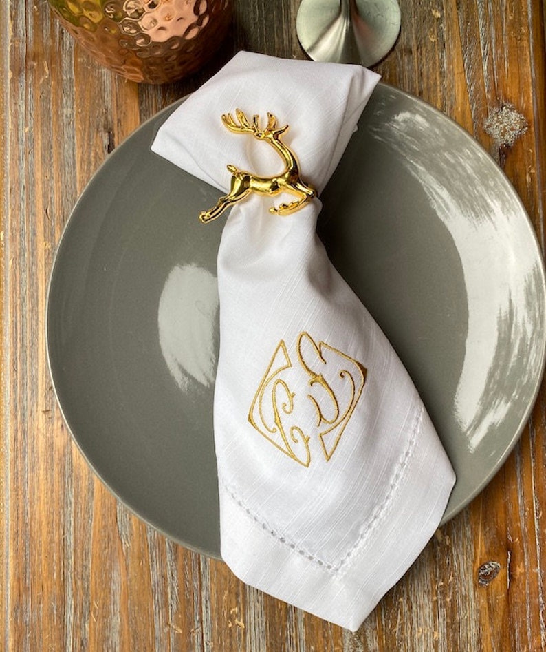 Gold Reindeer Napkin Rings Set of 6 Gold Christmas Metal Etsy