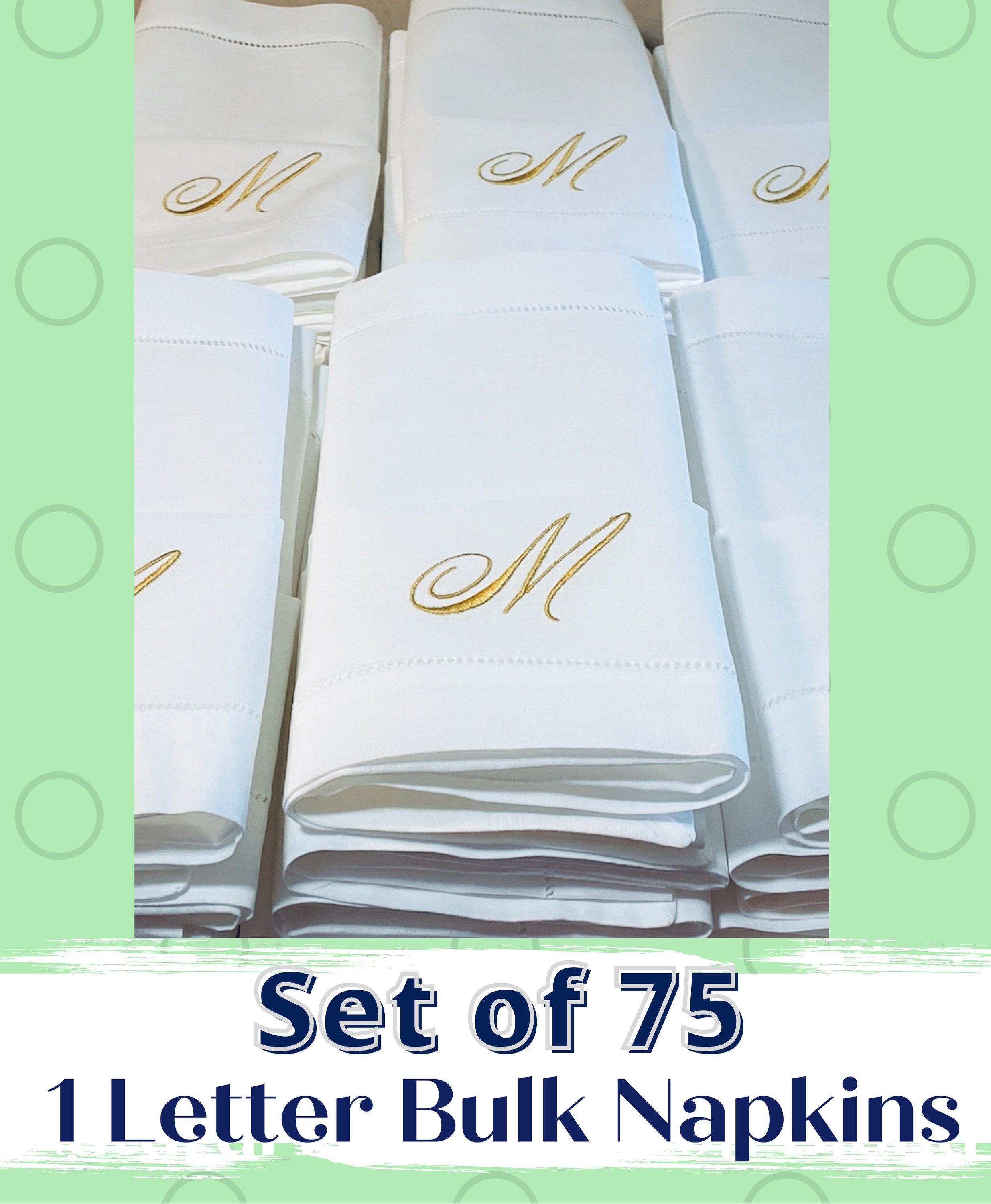 3 Letter Bulk Monogrammed Wedding Napkins, Set of 75, Embroidered