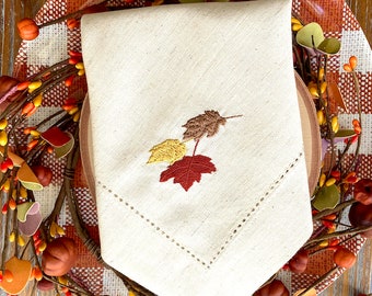 Thanksgiving Autumn Leaves Embroidered Cloth Dinner Napkins, Set of 4, thanksgiving napkins, thanksgiving linens, autumn napkins