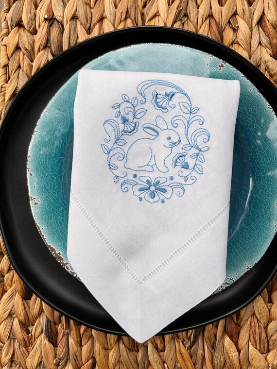 Elegant Easter Egg Embroidered Cloth Napkins - Set of 4 napkins