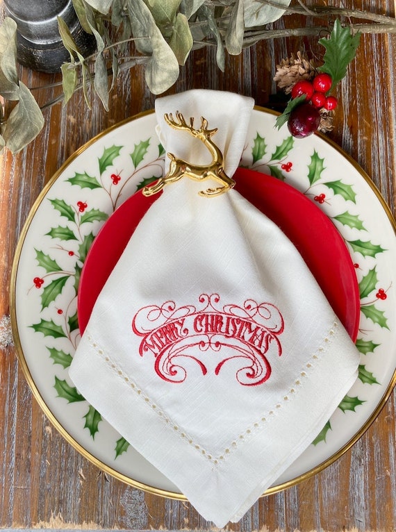 Joyeux Noël serviettes en tissu, lot de 4, serviettes de table de Noël,  serviettes de table de Noël, serviettes de table brodées Noël, serviettes  de table joyeux Noël -  Canada