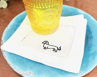 Dachshund Cocktail Napkins, Set of 4, dog linen cloth cocktail napkins, Dachshund gift