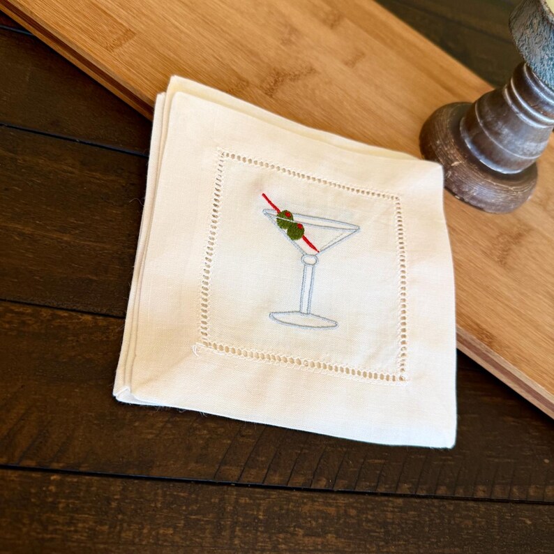 WhiteTulipEmbroidery Martini Cocktail Napkins - Thumbnail 3