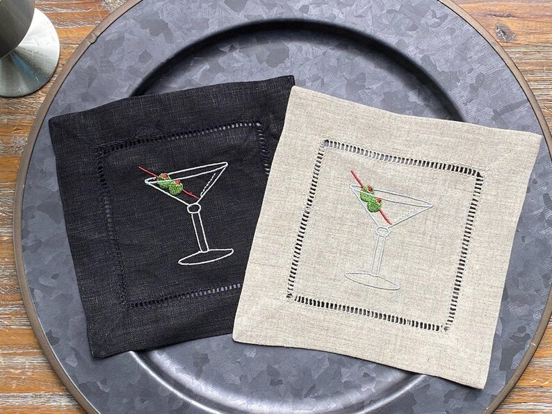 WhiteTulipEmbroidery Martini Cocktail Napkins - Thumbnail 2