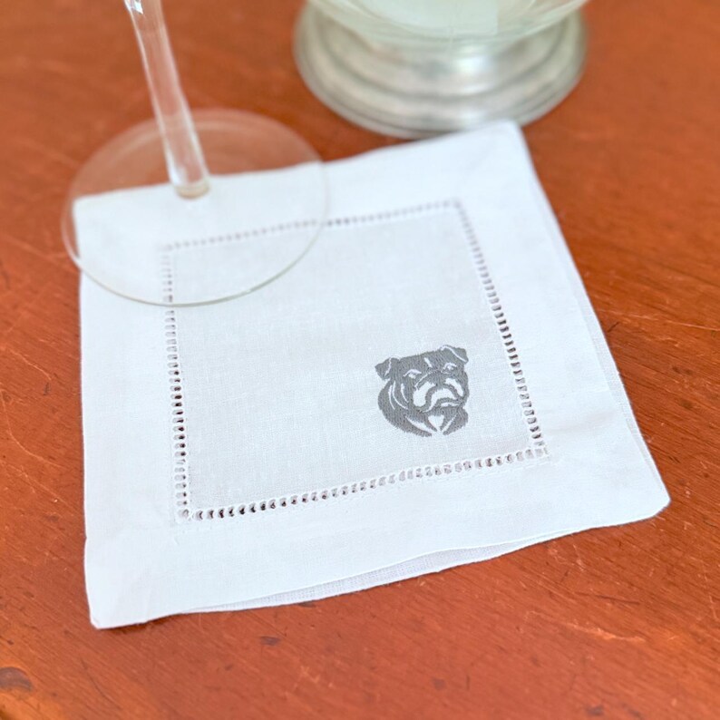 WhiteTulipEmbroidery Bulldog Embroidered Cocktail Napkins - Thumbnail 4