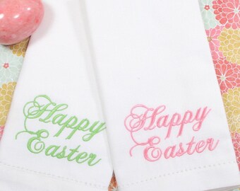 Ensemble de 4 serviettes brodées avec inscription Joyeuses Pâques, serviettes brodées de Pâques, serviettes en tissu de Pâques, linge de maison de Pâques, idées de table de Pâques