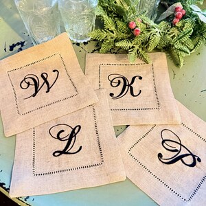 Natural Beige Monogrammed Linen Cocktail Napkins, Set of 4, beige Cocktail Cloth Napkins, Natural Linen cocktail napkins, linen napkins image 11