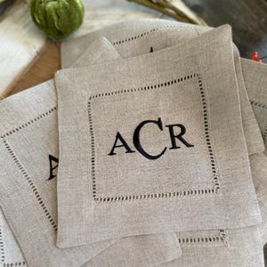 Natural Beige Monogrammed Linen Cocktail Napkins, Set of 4, beige Cocktail Cloth Napkins, Natural Linen cocktail napkins, linen napkins image 6