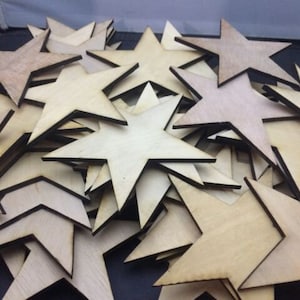 Wood Stars - Unfinished - Bulk Shapes - 4th of July Blanks Shape Crafts Shadow Box Supplies Laser Cut Wooden