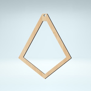 May include: A wooden diamond-shaped ornament with a hole at the top for hanging.