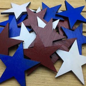 100 Wood Painted Stars - Red White and Blue - Bulk Shapes - 4th of July Blanks Shape Crafts Shadow Box Supplies Laser Cut Wooden