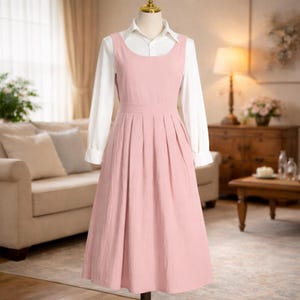 knee length dresses for ladies Pink Floral Casual Summer Maxi Dress with Long Sleeves Blush Pink / Large main image 1