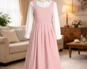 Baumwolle Cottagecore Trägerkleid | Ärmellose Schürze mit Bindeband
