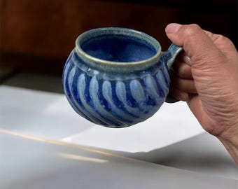 Handmade Blue Mug, Pottery Tea Cup, Unique Ceramic Gift—Midnight Tide Mug